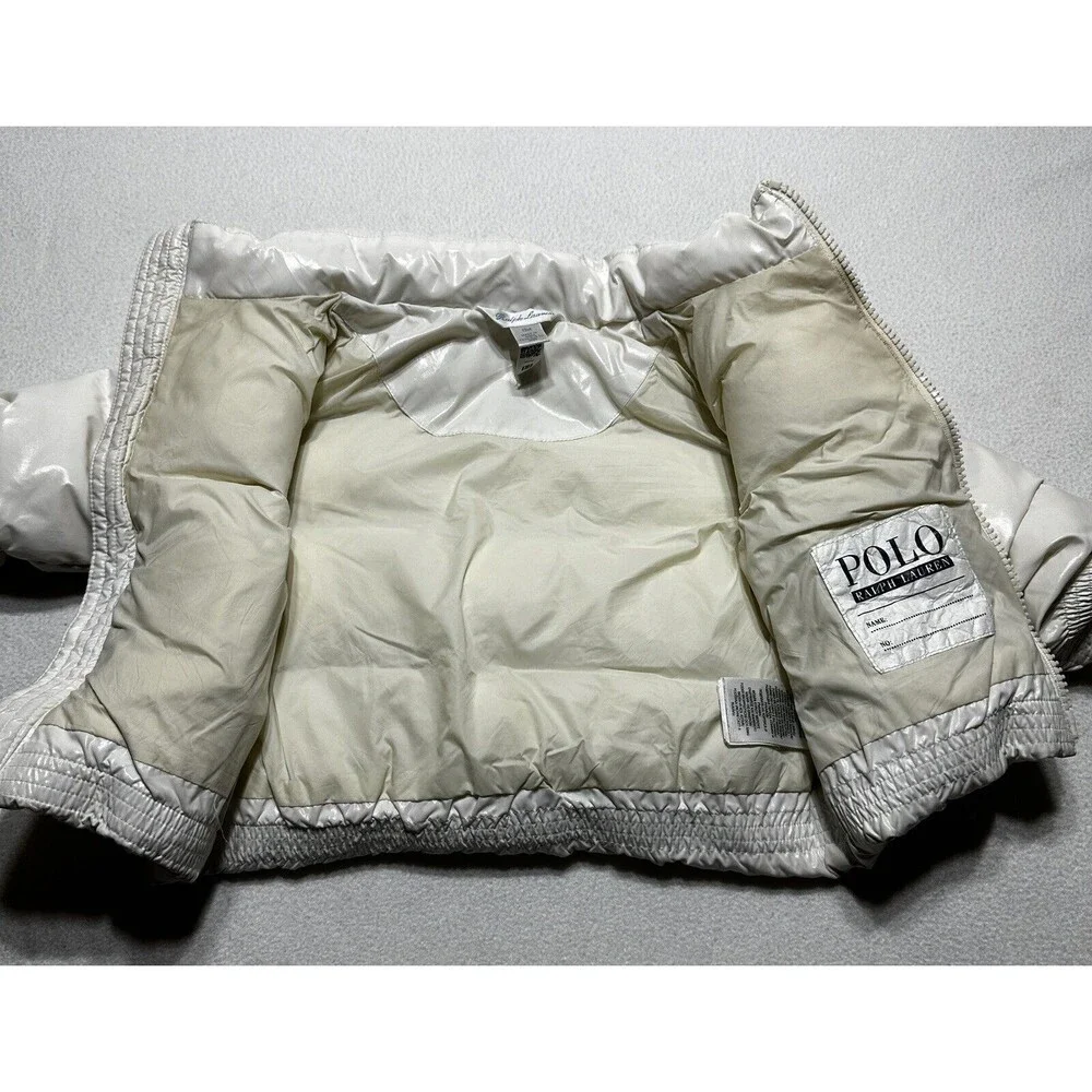 Ralph Lauren Polo Kids Puffer Jacket Size 12m Off White Duck Down Feathers *Flaw